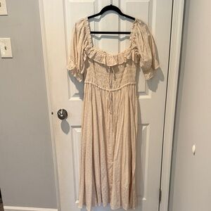 Puffy sleeves and Polka Dot Pattern Midi Dress